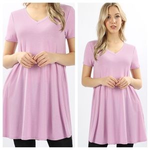 Mauve short sleeve flared Tunic with pockets